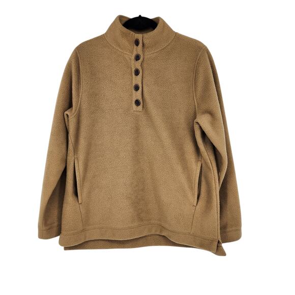 J. Crew Factory Brown Sherpa Half Button High Neck Pocket Sweater Size Medium - Picture 1 of 4